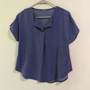 Navy Pinstripe Short Sleeve Blouse Size M